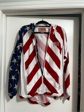 Womans USA Flag Hoodie Jacket - Red, White & Blue
